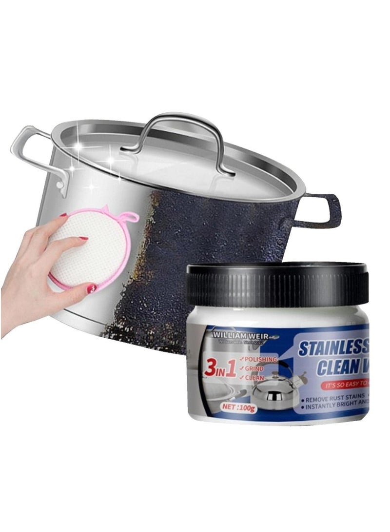 ويليام وير شمع تنظيف الفولاذ المقاوم للصدأ، كريم تلميع المعادن، مزيل الصدأ، ينظف بلطف ويزيل البقع دون خدش، 100 غرام - Image 1